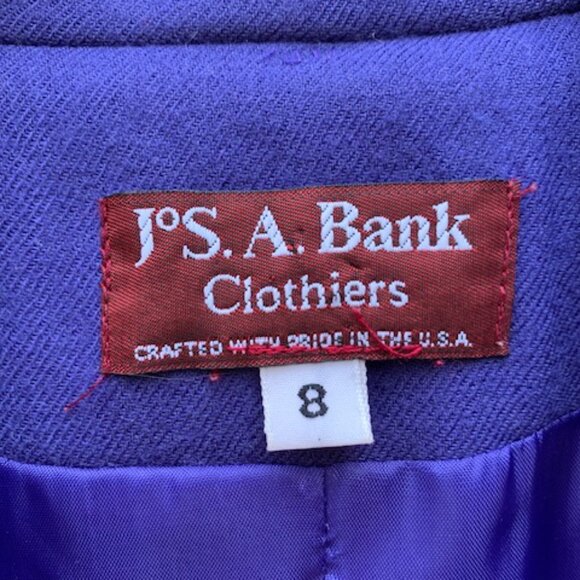 Jos. A Bank Purple 100% Wool 1 Button Blazer W/ Shoulder Pads Size 8 - Picture 9 of 11